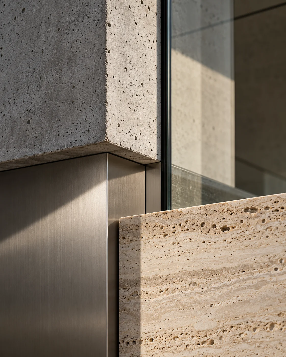 Builtloop concept material study with stone, timber, glass and metal